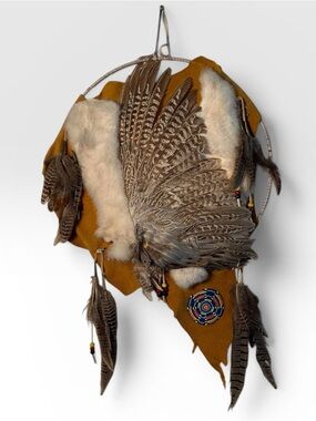 Vintage Native American Dream Catcher Large Pheasant Fur Beads Western Decor